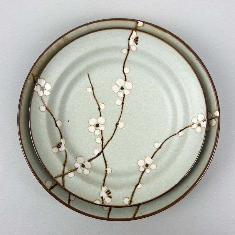 Hakubai Japanese Floral Blossom White Plum Pale Green Blue Shallow bowl Deep Plates restaurant supply bowery discount sale OSARA New York