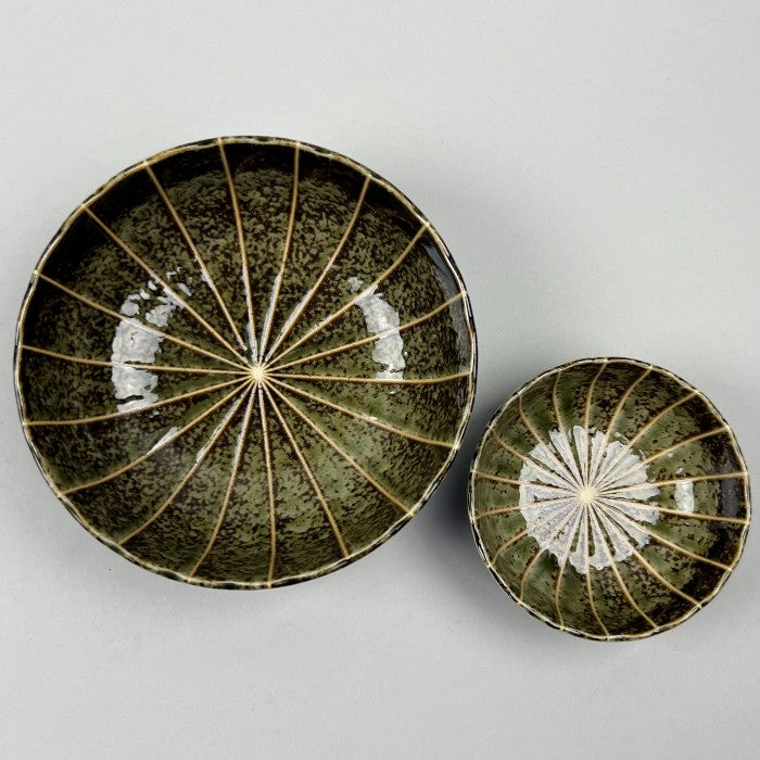 Hasunoha Japanese rustic green shallow dinner appetizer sauce bowls restaurant supply bowery discount sale osara new york