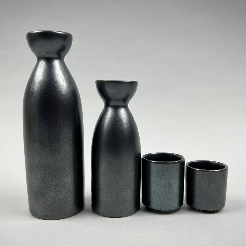 Made-in-Japan Gunmetal shiny black sake carafes and cups