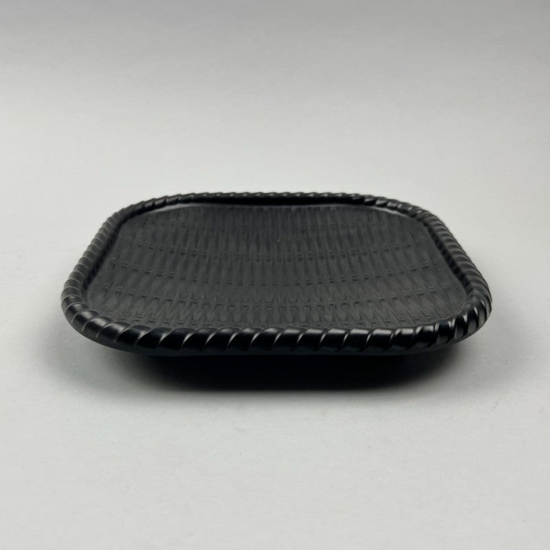 Melamine Matte Black Bamboo Weaving like Square Appetizer Plate Restaurant Supply Bowery Discount Sale OSARA New York