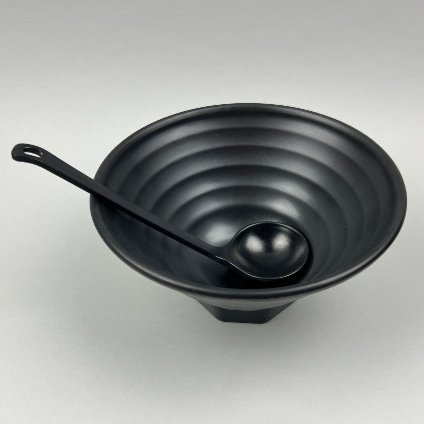 Melamine Matte Black Long Kikko Round Spoon for Ramen Soup Noodle Restaurant Supply Bowery Discount Sale OSARA New York
