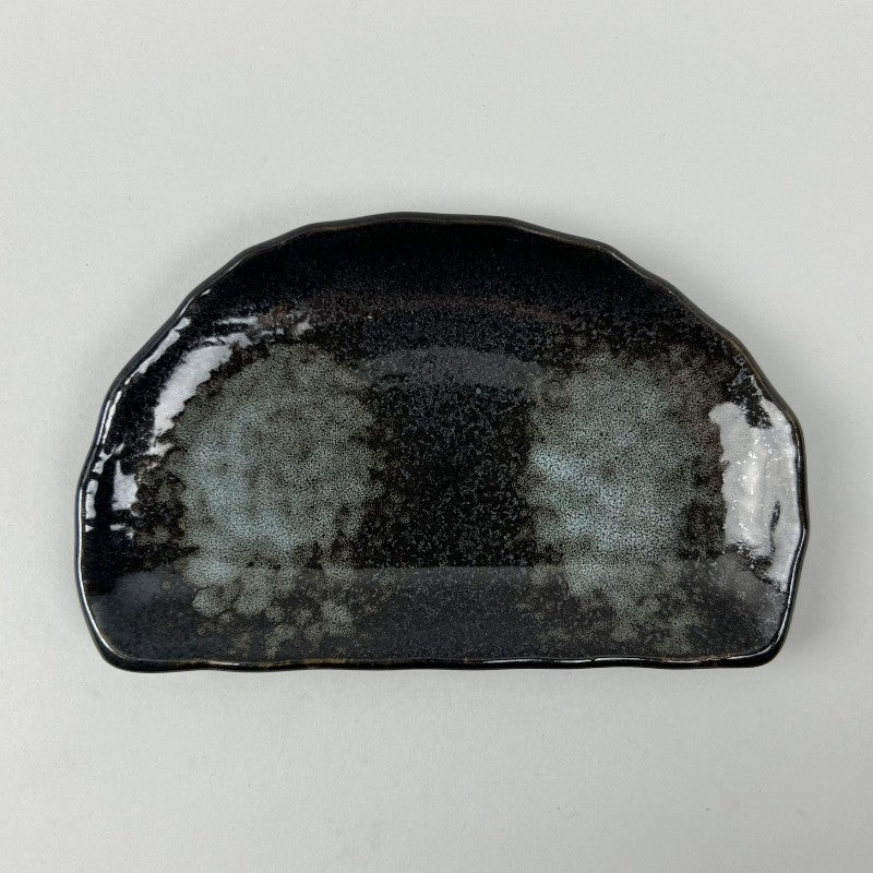 Miyagi Half Round Appetizer Sushi Yakitori Japanese Plate Brown Black Restaurant Supply Bowery Discount Sale OSARA New York