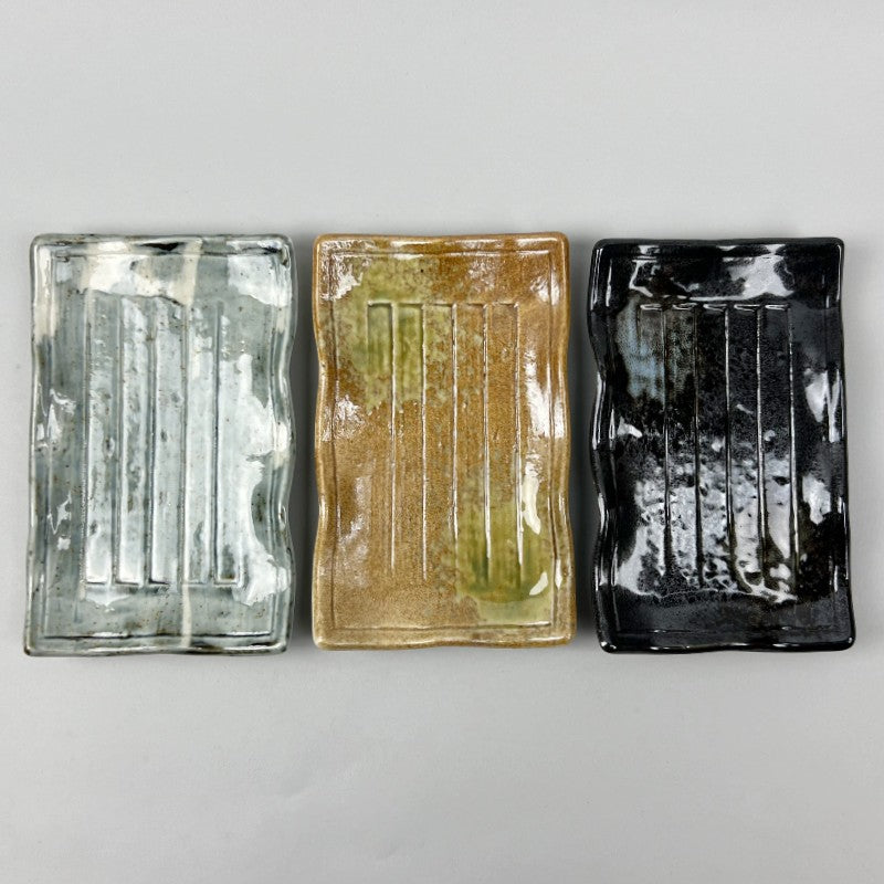 Miyagi Wavy Rectangle Japanese Plates Omakase Sushi Restaurant Supply Bowery Discount Sale OSARA New York_brown_yellow_black_gray