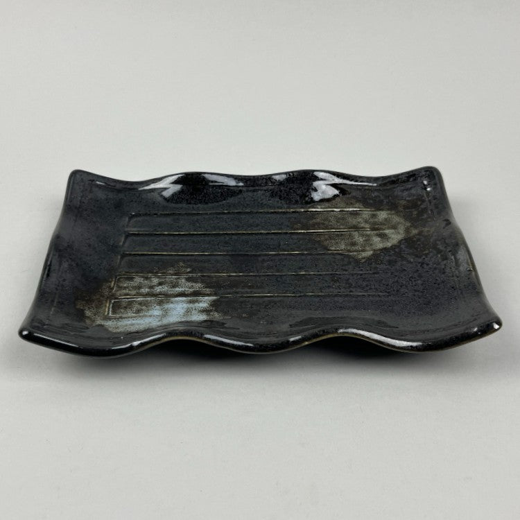 Miyagi Wavy Rectangle Japanese Plates Omakase Sushi Restaurant Supply Bowery Discount Sale OSARA New York_brown_yellow_black_gray