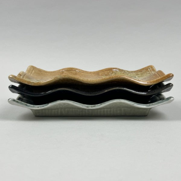 Miyagi Wavy Rectangle Japanese Plates Omakase Sushi Restaurant Supply Bowery Discount Sale OSARA New York_brown_yellow_black_gray