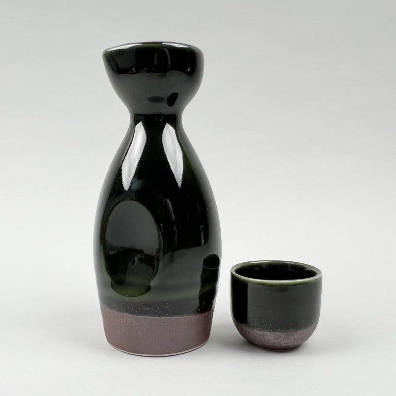 Made in Japan, Dark Green Tokkuri Sake carafe(8 oz) and cup(2 oz)