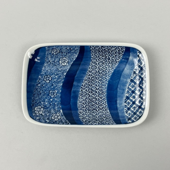 Rivers&Flowers Navy Stripes Rectangle Plate, Nori-Zara, 6.5"wide, Made in Japan