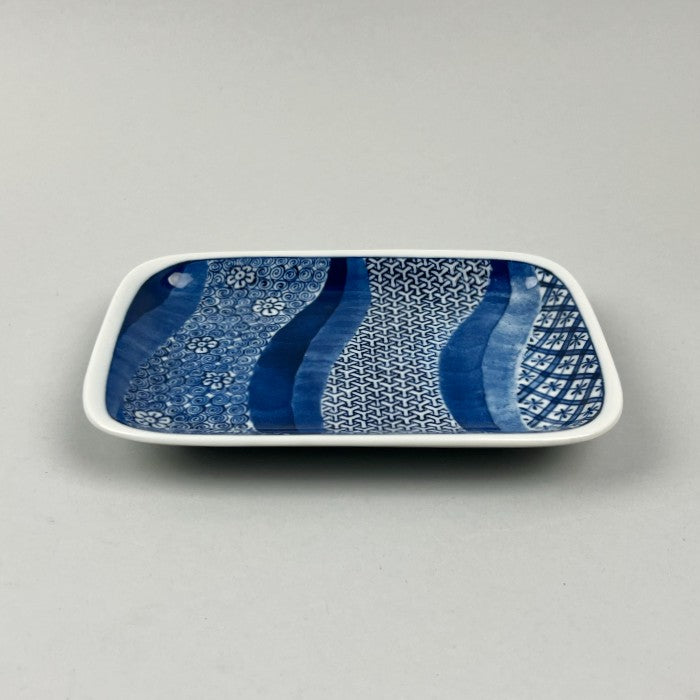 Rivers&Flowers Navy Stripes Rectangle Plate, Nori-Zara, 6.5"wide, Made in Japan