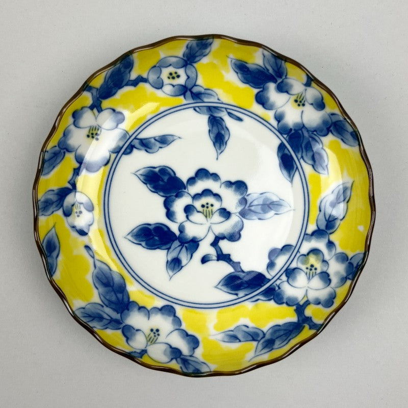 Sazanka Yellow Blue Camellia Blossom Japanese Appetizer Plate Restaurant Supply Bowery Discount Sale OSARA New York