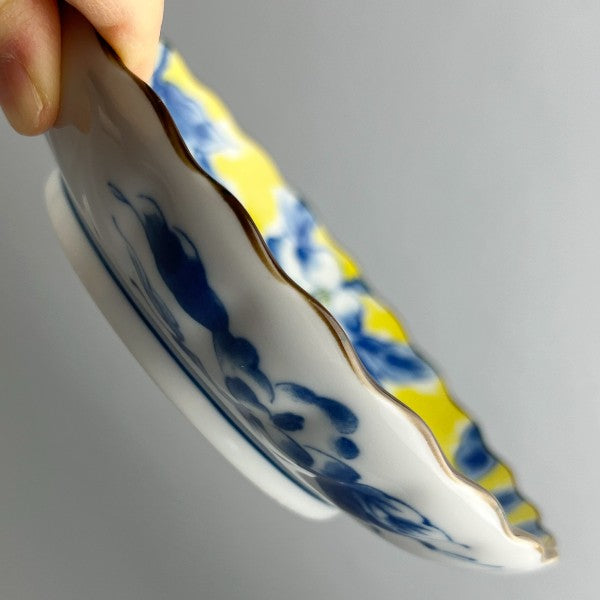 Sazanka Yellow Blue Camellia Blossom Japanese Appetizer Plate Restaurant Supply Bowery Discount Sale OSARA New York