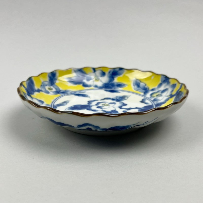 Sazanka Yellow Blue Camellia Blossom Japanese Appetizer Plate Restaurant Supply Bowery Discount Sale OSARA New York