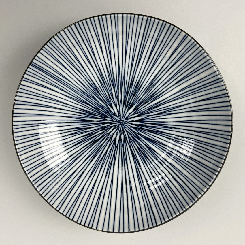 Shima Navy Stripes Deep Plate Shallow Japanese Bowl Restaurant Supply Bowery Discount Sale OSARA New York front