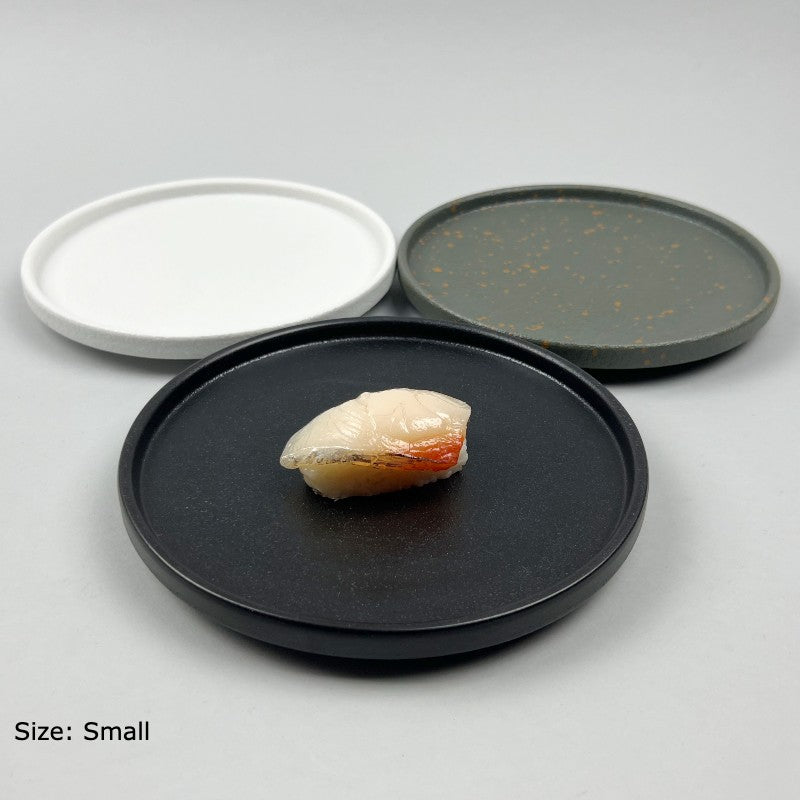 Zen Matte Black Round Plates with Upright Rim, Appetizer Plates(6.6"&8.5" dia.) and Dinner Plate(10.5" dia.)