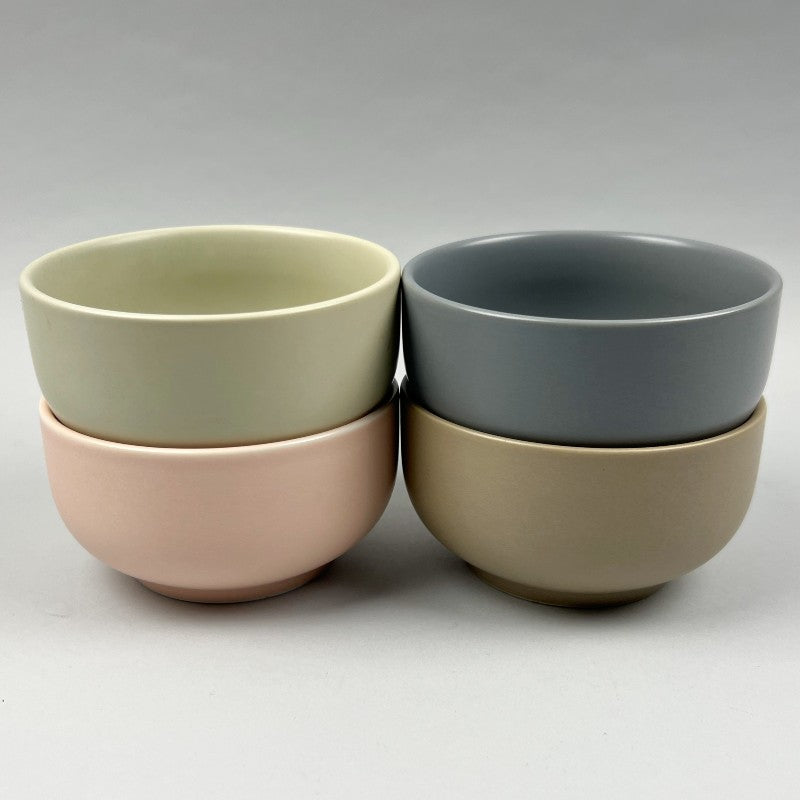 Bowery Matte Neutral Small Round Bowl, 5"dia., 14 oz in four colors (gray, taupe, pistachio, and gradient peach)
