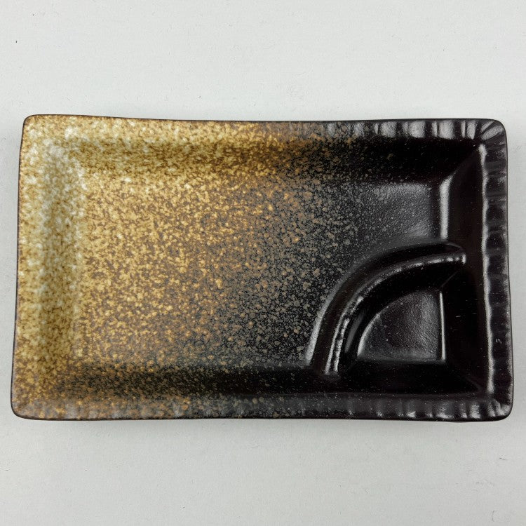 Ginga N rectangle plate with sauce wasabi section semi matte black brown and beige Japanese chefs store restaurant supply Bowery discount sale OSARA New York sushi plate 10 strawberry street Nagoya