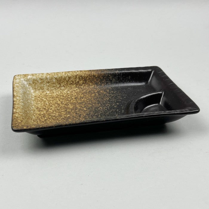 Ginga N rectangle plate with sauce wasabi section semi matte black brown and beige Japanese chefs store restaurant supply Bowery discount sale OSARA New York sushi plate 10 strawberry street Nagoya