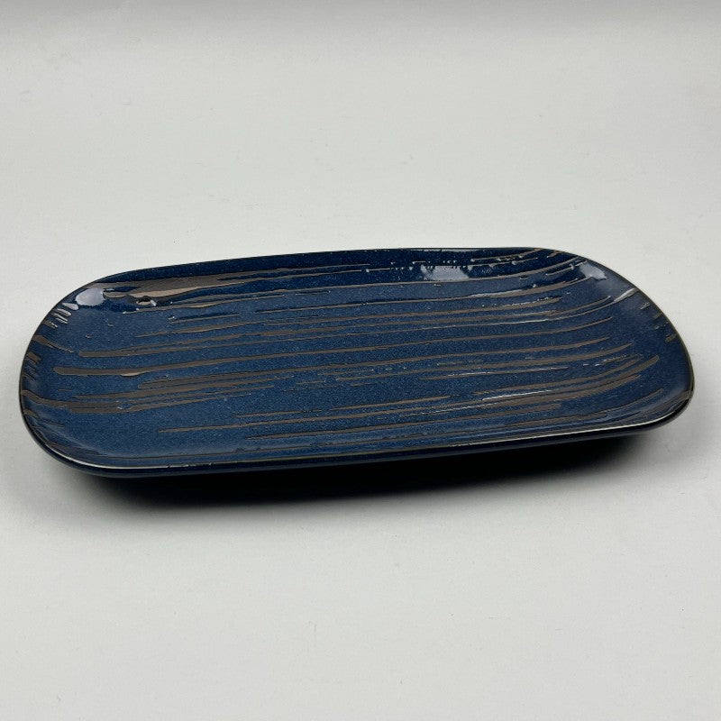 Gunjo Navy striped long rectangle plate sushi Japanese chefs store restaurant supply Bowery discount sale event OSARA New York