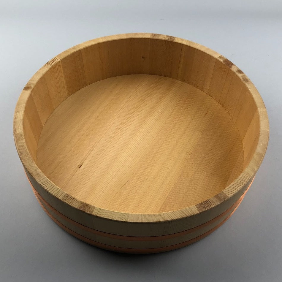 Hangiri Cypress Wooden Rice Barrel with Copper Band in 2 sizes, 13" dia. and 16.5"