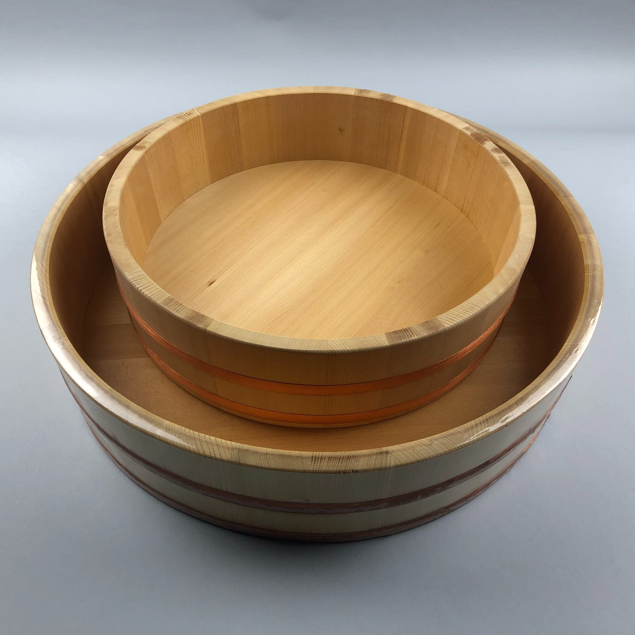 Hangiri Cypress Wooden Rice Barrel with Copper Band in 2 sizes, 13" dia. and 16.5"