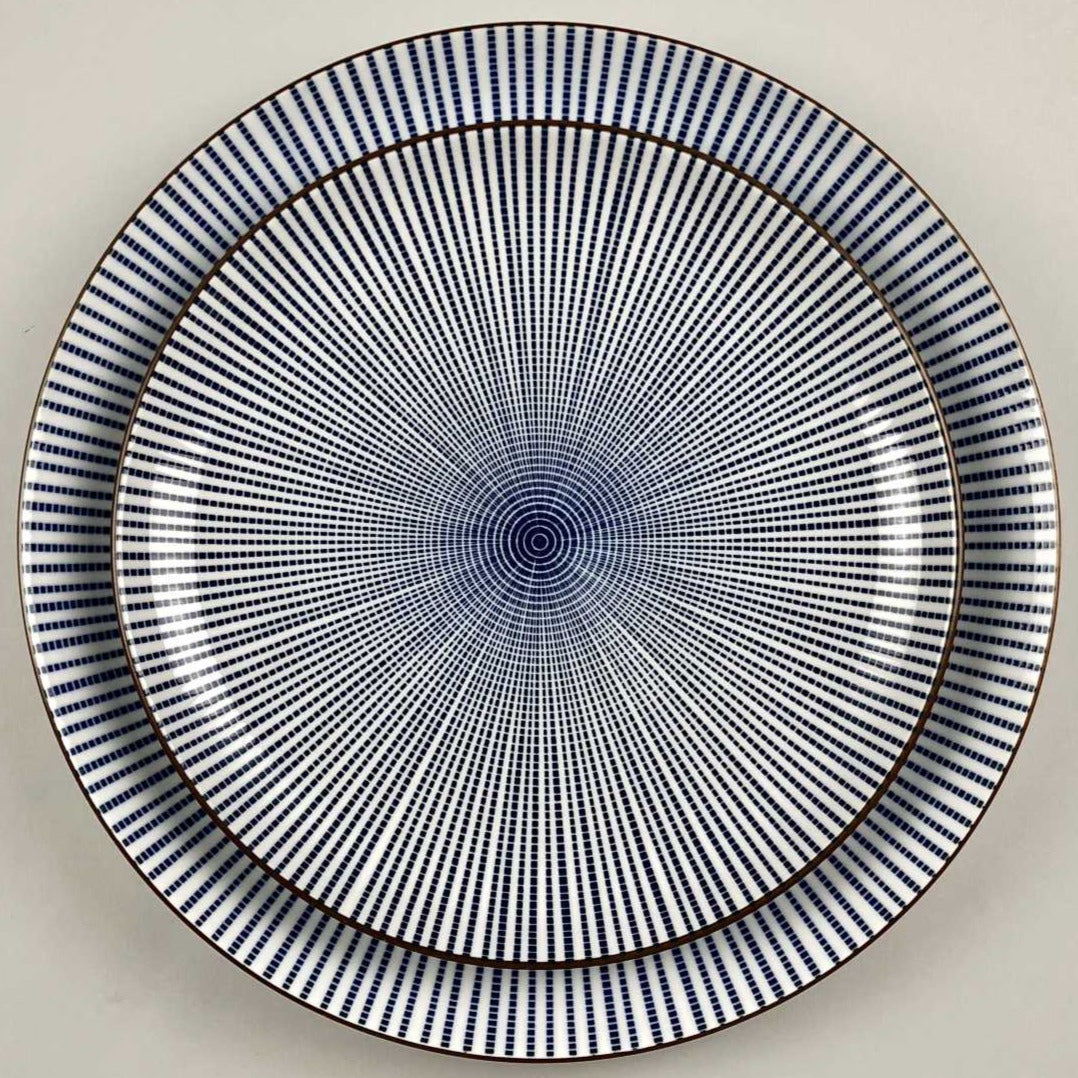 Japanese White and Blue Striped Ceramic Dinner Plates 10