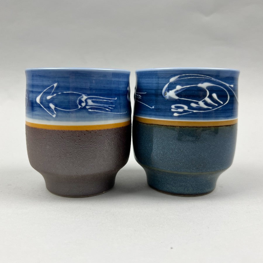 Squid Shrimp Sushi Yunomi teacup blue brown Japanese chefs store restaurant supply Bowery Discount Sale OSARA New York
