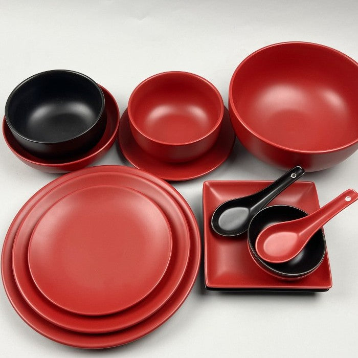 Matte Intense red ceramic dinnerware plates bowls Japanese style ramen dessert dinner restaurant supply bowery sale discount