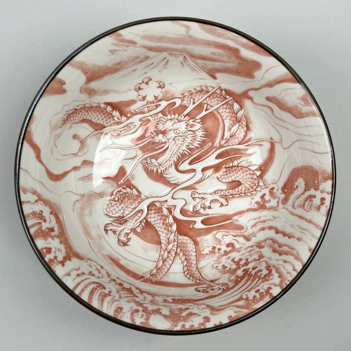 Japanese Porcelain Ramen Noodle Soup Bowl With Black Dragon Design - 8.25 Inch, Dishwasher & Microwave Safe | Made In Japan