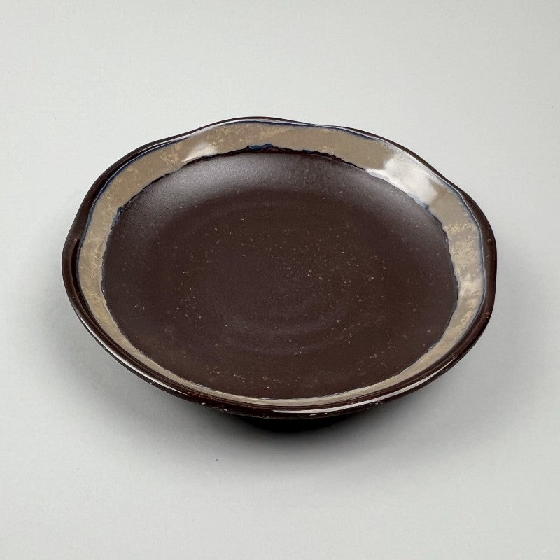 Melamine Hitofude Dark Brown Rustic Deep Appetizer Plate, Shallow Bowl, 6.5"