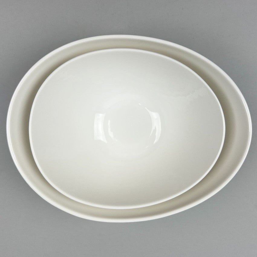 OSARA New York Solid White Ceramic Durable Egg Shaped Bowl for Currysalads, fries, fried shishito peppers, fried oysters, potato salad, mac & cheese, side dishes, and small shared plates, 16 oz & 24 oz, 2 sizes in one pick, top