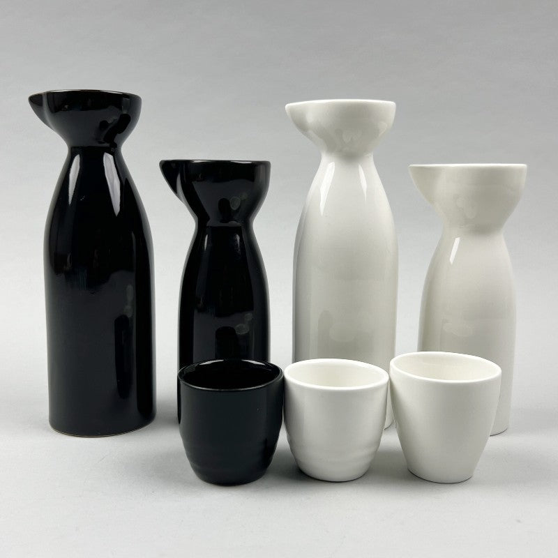 Mikage Japanese Style Solid Black and White Sake tokkuri carafe and cup restaurant supply bowery discount sale OSARA New York