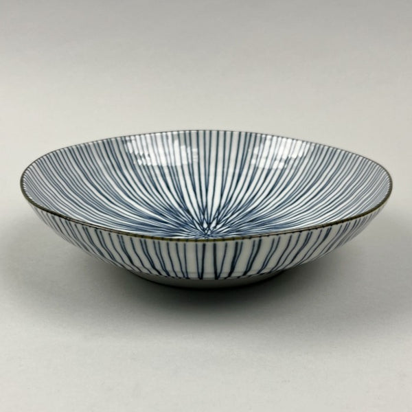 Japanese Navy Stripes Deep Plate Shallow Bowl, 6.6