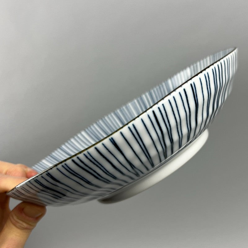 Shima Navy Stripes Deep Plate Shallow Japanese Bowl Restaurant Supply Bowery Discount Sale OSARA New York front