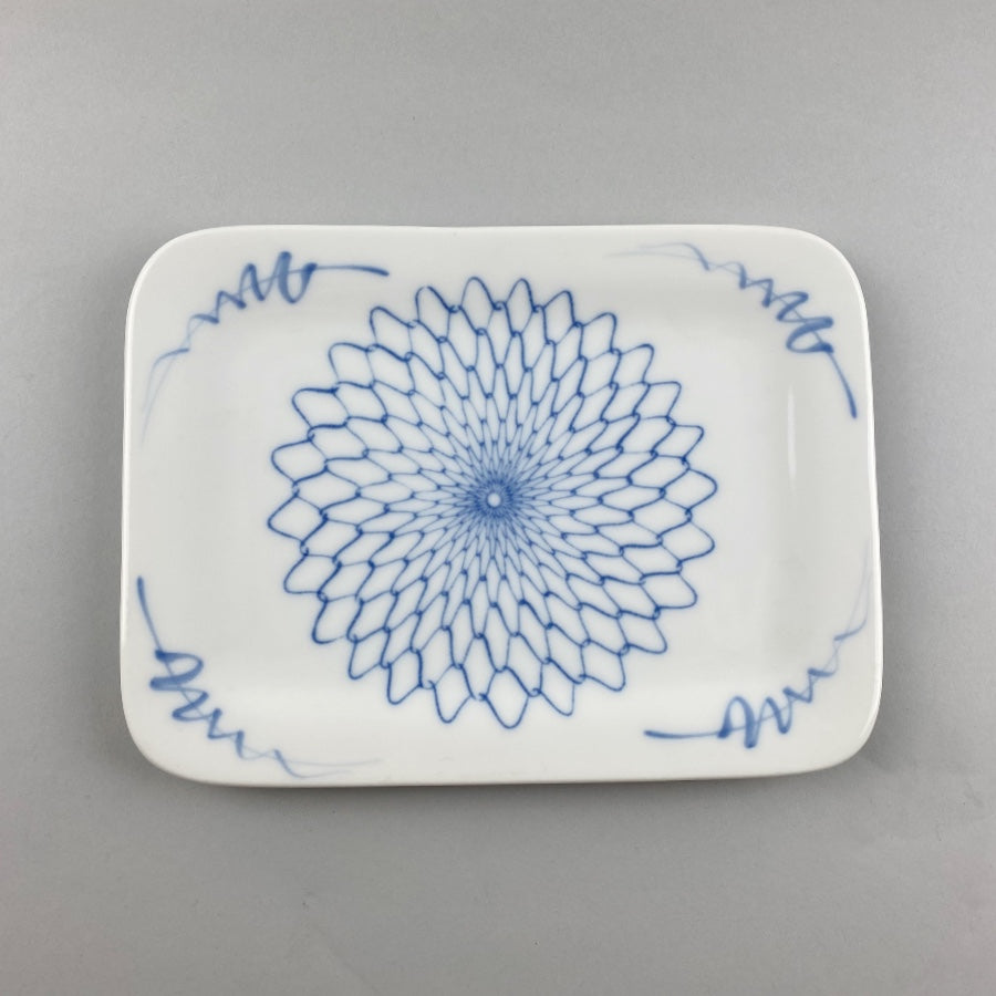 Japanese rectangle white plate blue kiku chrysanthemum flower Restaurant Catering Supply Bowery DIscount Sale OSARA New York
