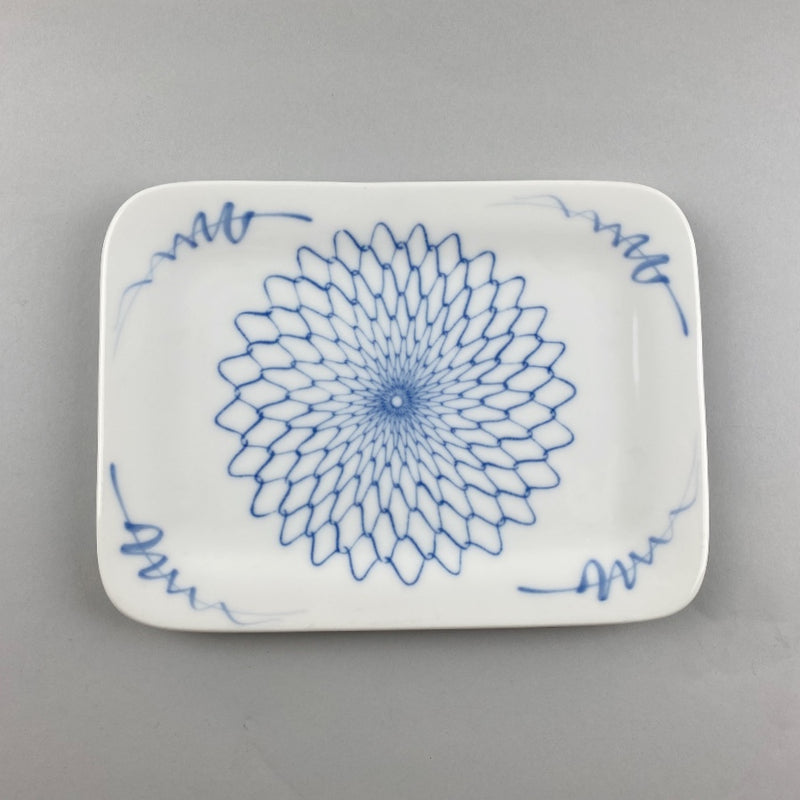 Japanese rectangle white plate blue kiku chrysanthemum flower Restaurant Catering Supply Bowery DIscount Sale OSARA New York