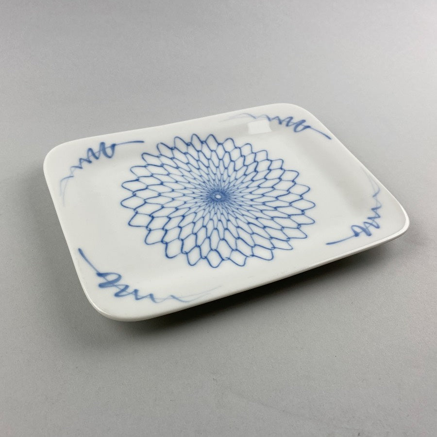 Japanese rectangle white plate blue kiku chrysanthemum flower Restaurant Catering Supply Bowery DIscount Sale OSARA New York