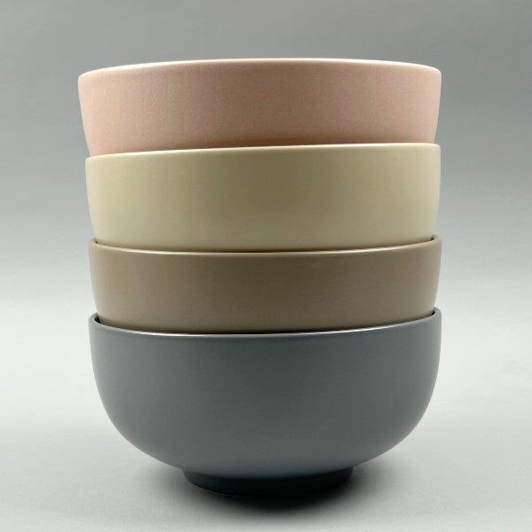 Bowery Matte Neutral Large Round Bowl, 7.5" dia., 44 oz, in four colors, gray, taupe, pistachio, and gradient peach