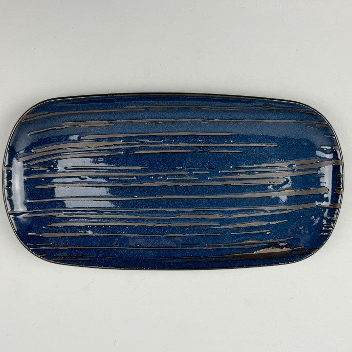 Gunjo Navy striped long rectangle plate sushi Japanese chefs store restaurant supply Bowery discount sale event OSARA New York