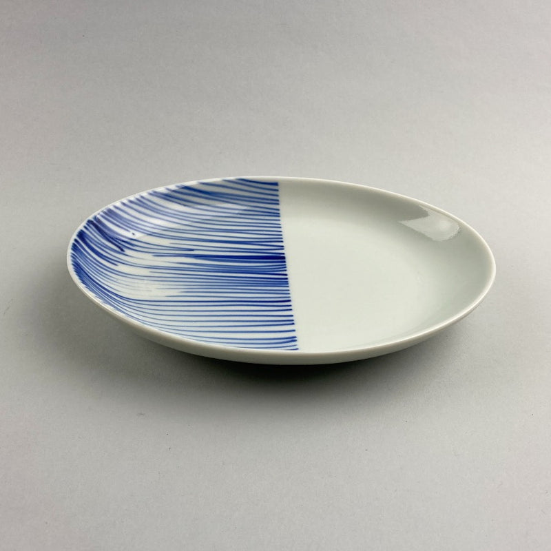 Blue striped oval Japanese plate Restaurant Catering Supply Bowery Discount Sale OSARA New York