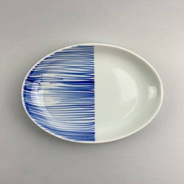 Blue striped oval Japanese plate Restaurant Catering Supply Bowery Discount Sale OSARA New York