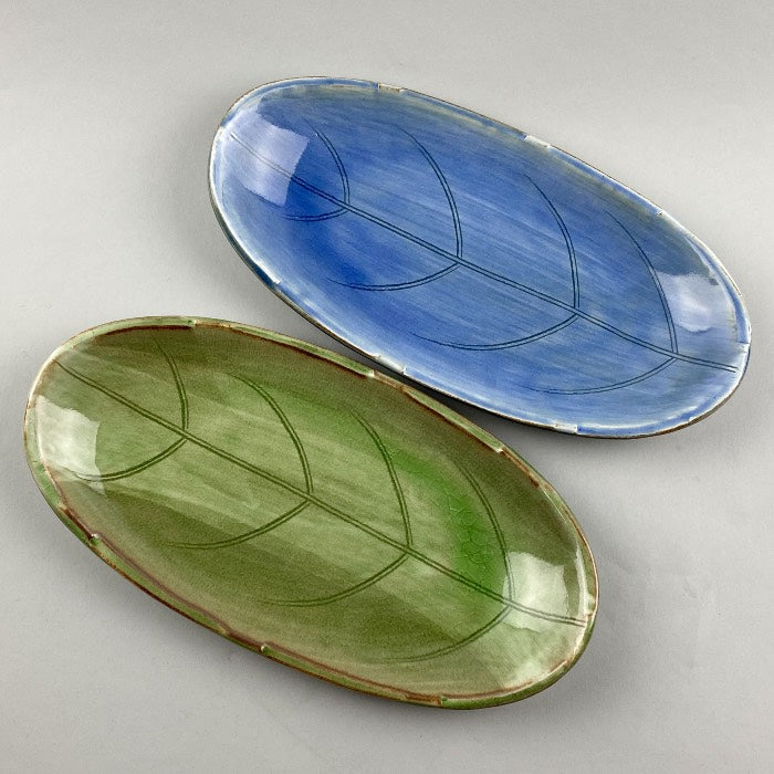 Happa Blue and Green oval leaf shape Japanese sushi plate Restaurant Catering Supply Bowery Discount Sale OSARA New York