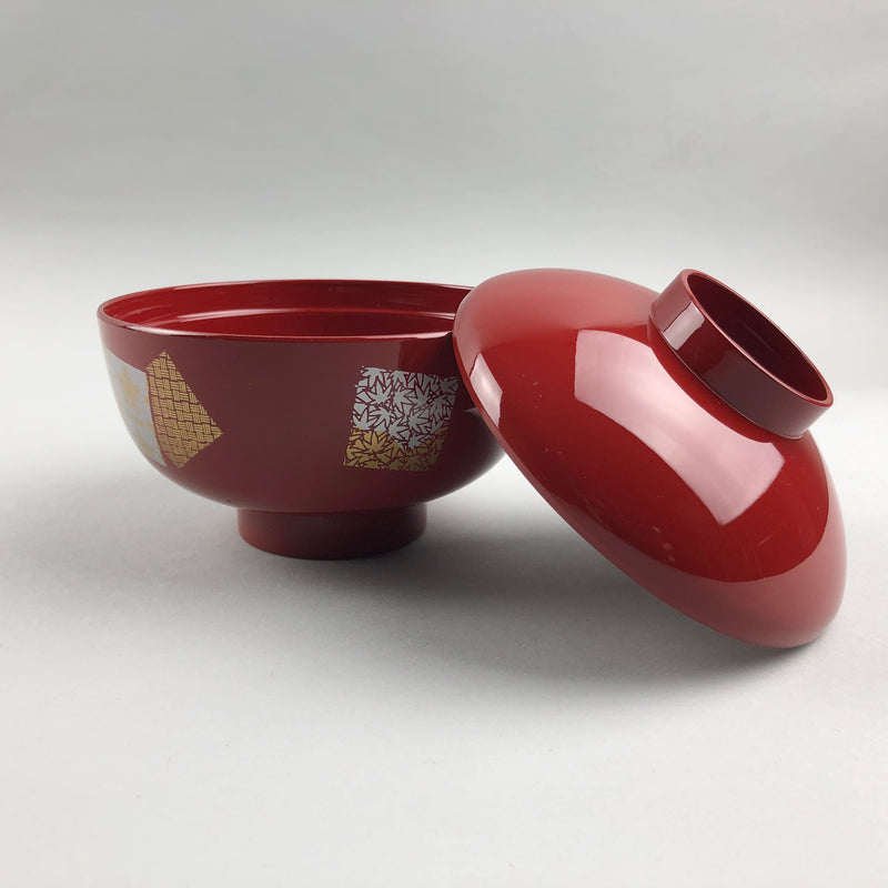 Origami Red Owan(miso soup bowl) with lid, 4 5/8 dia., 10 oz