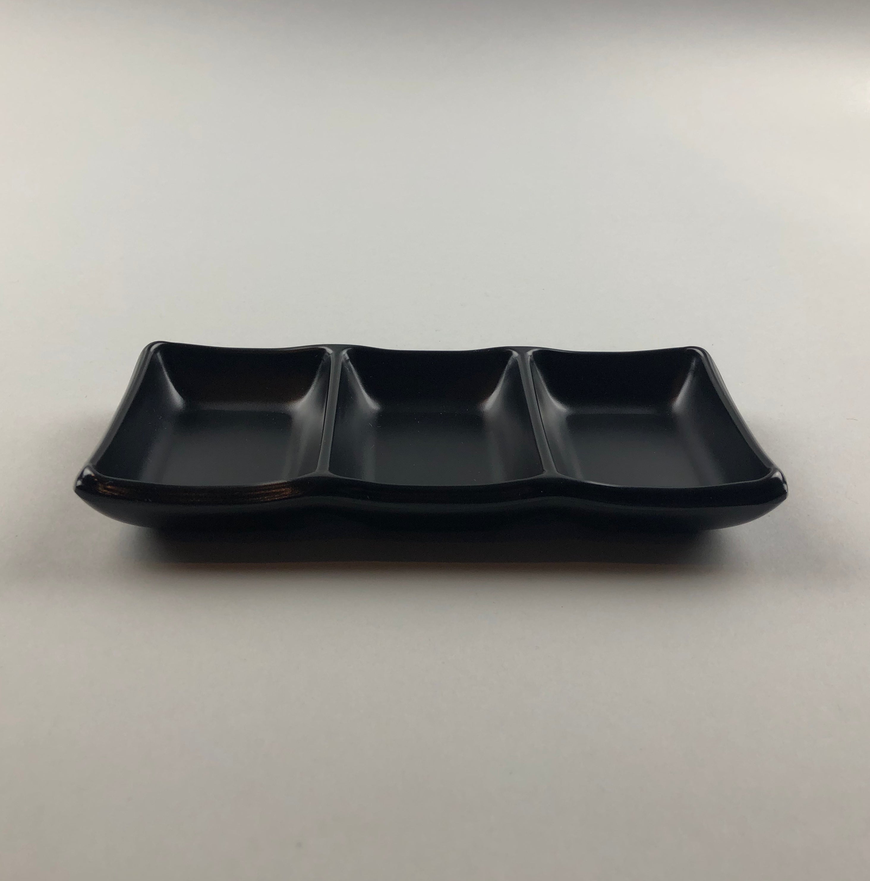 Japanese Style Melamine Matte Black 3-section Sauce, Appetizer Dish