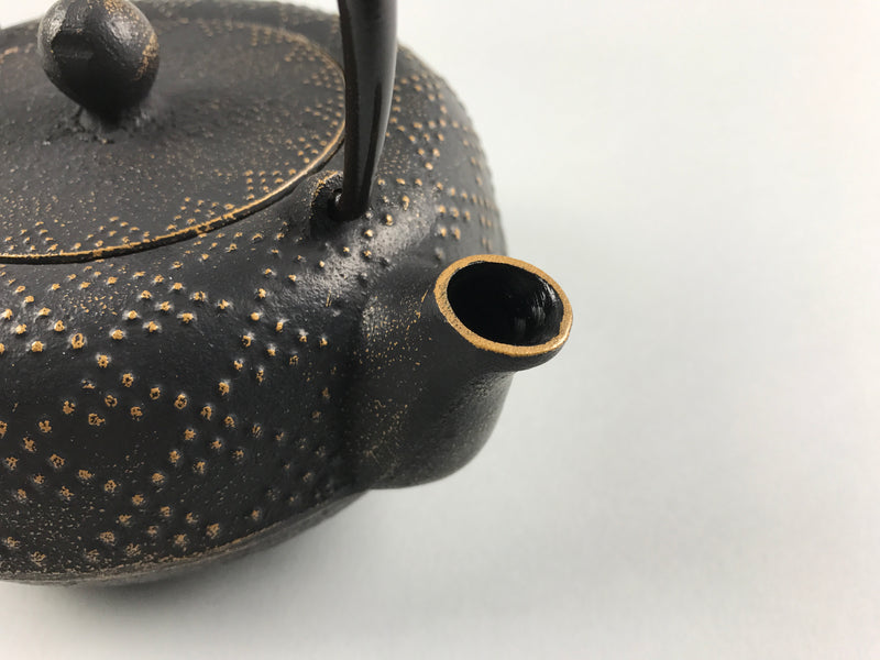 Iwachu Japanese Iron Teapot Tetsubin Gold and Black Chrysanthemum