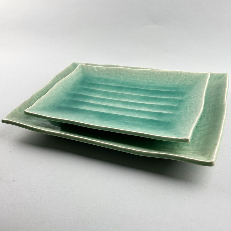 Green Turquoise color extra large rectangle Japanese plate Restaurant Supply Bowery Discount Sale OSARA New York